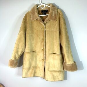 FUDA NEW YORK Beige Faux Suede & Faux Fur Coat size L
